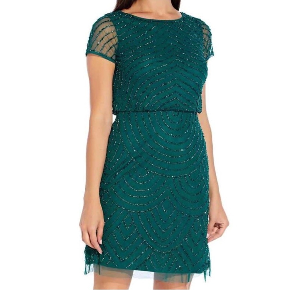 Adrianna Papell Green Beaded Midi Dress